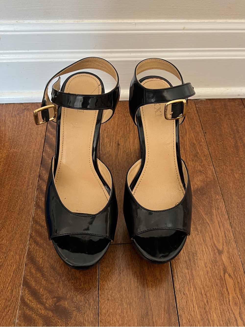Forever 21 Black Patent Ankle-Strap Heels